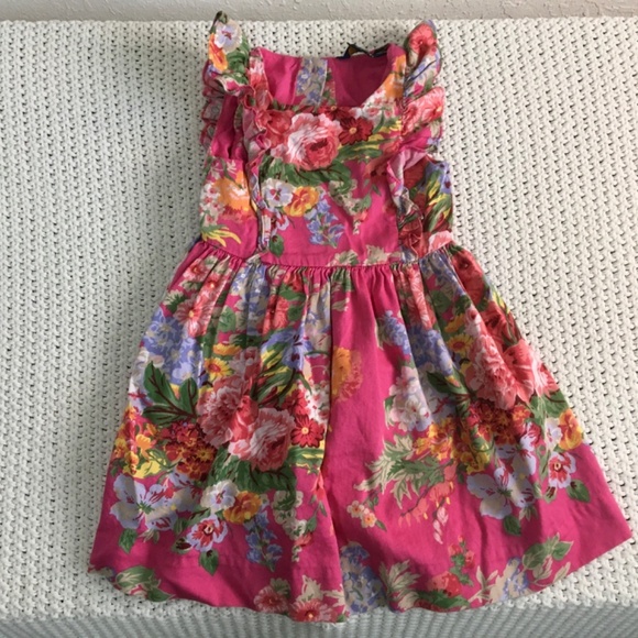 POLO RALPH LAUREN LINED SLEEVELESS FLOWERED DRESS GIRLS SIZE 4/4T